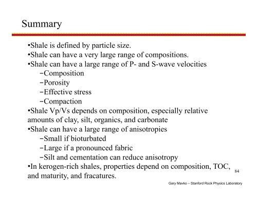 Rock Physics of Shale - Stanford University