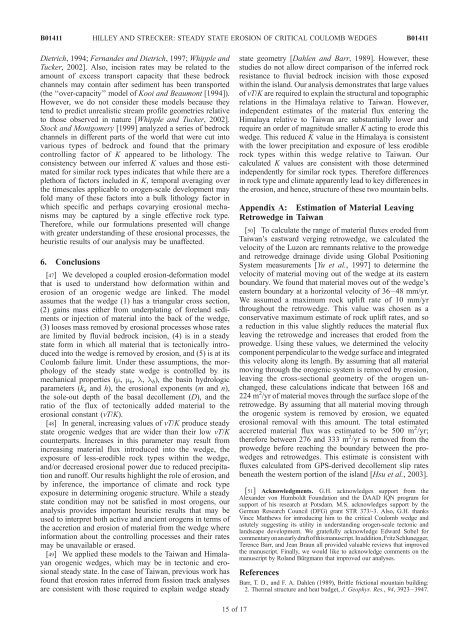 Steady state erosion of critical Coulomb wedges with applications to ...