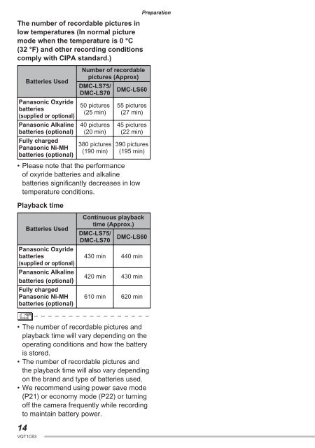 DMC-LS70 DMC-LS60 - Operating Manuals for Panasonic Products ...