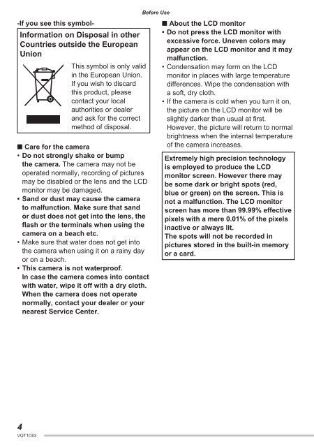 DMC-LS70 DMC-LS60 - Operating Manuals for Panasonic Products ...