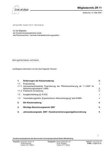 ZR 11 - Kommunaler Versorgungsverband Baden-Württemberg