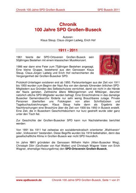 Chronik 100 Jahre SPD Großen-Buseck - Spdbuseck.de