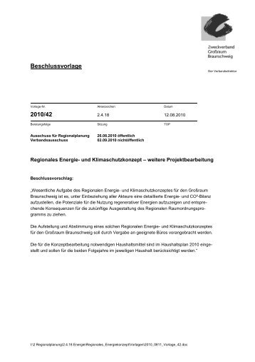 Beschlussvorlage 2010/42 - Zweckverband Grossraum Braunschweig