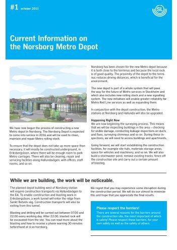 Current Information on the Norsborg Metro Depot #1 october 2011 - SL