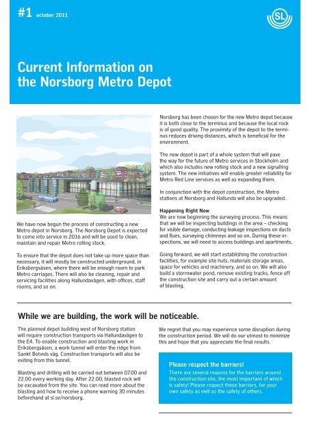 Current Information on the Norsborg Metro Depot #1 october 2011 - SL