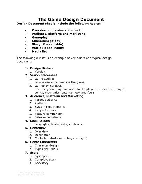 The Game Design Document - Bsalem.info