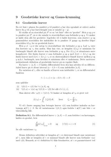 9 Geodætiske kurver og Gauss-krumning