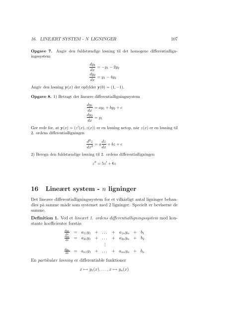 Lineær Algebra Differentialligninger