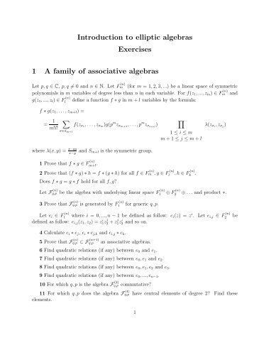 Introduction to elliptic algebras Exercises 1 A family of associative ...