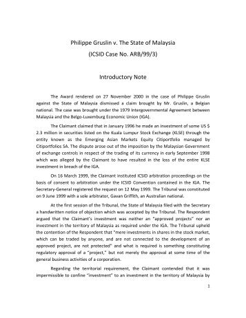 Philippe Gruslin v. The State of Malaysia - Centre for International Law