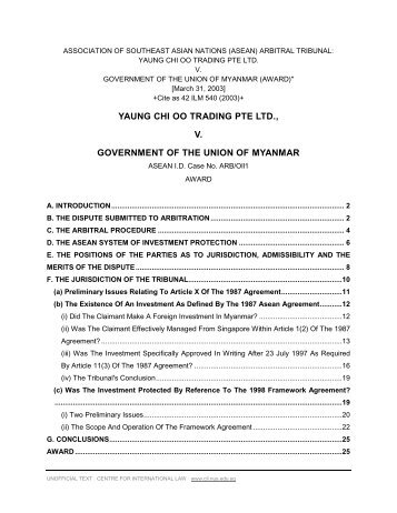 yaung chi oo trading pte ltd., v. government of the union of myanmar