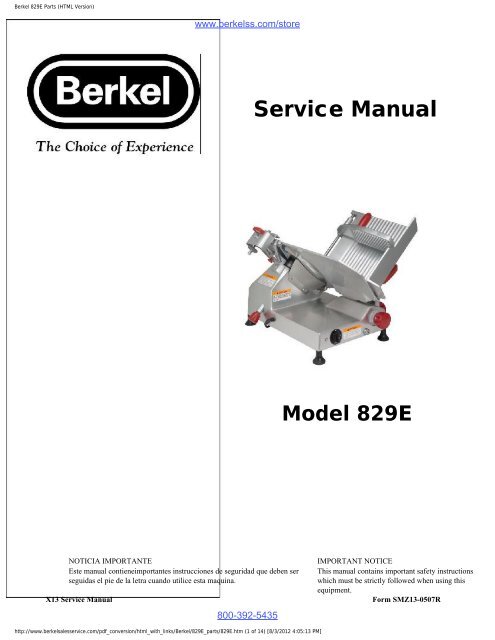 Berkel Berkel Model 829E Parts Listing Manual 