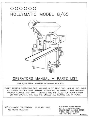 O O O O O O HOLLYMATIC MODEL 8/65 - Berkel Sales & Service