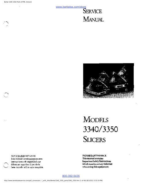 Berkel 3340 3350 Parts (HTML Version) - Berkel Sales & Service