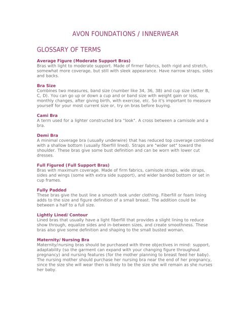 Glossary Of Terms - Avon the beauty of knowledge