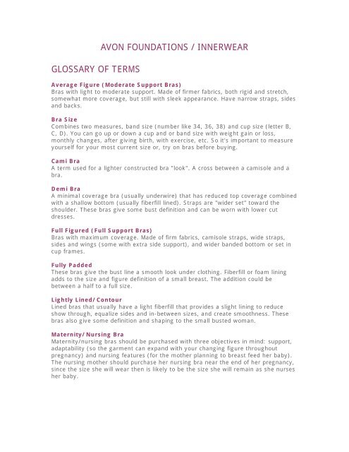 Glossary Of Terms - Avon the beauty of knowledge