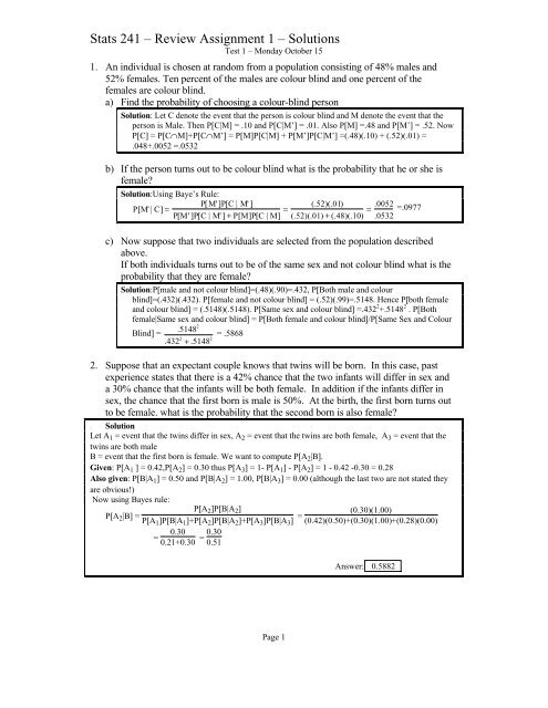Stats 241 – Review Assignment 1 – Solutions