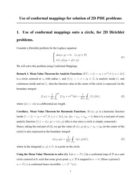 Use of conformal mappings for solution of 2D PDE problems 1. Use ...