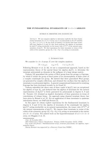 The fundamental invariants of 3 x 3 x 3 arrays - Department of ...