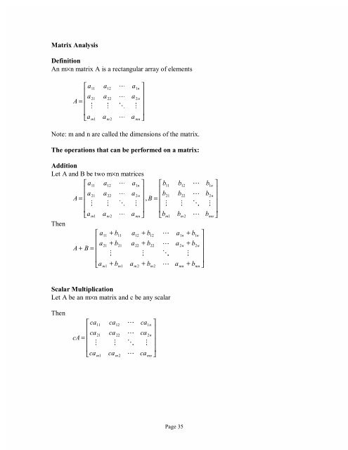 Matrix Analysis Definition An m×n matrix A is a rectangular array of ...