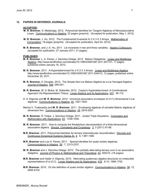 CURRICULUM VITAE - Department of Mathematics and Statistics ...