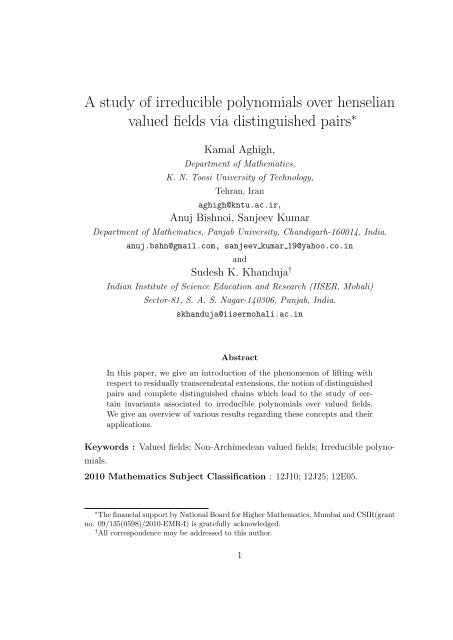 A study of irreducible polynomials over henselian valued fields via ...