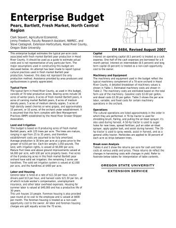 Enterprise Budget - Agricultural & Resource Economics - Oregon ...