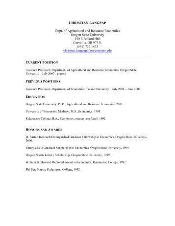 Curriculum Vitae - Agricultural & Resource Economics - Oregon ...