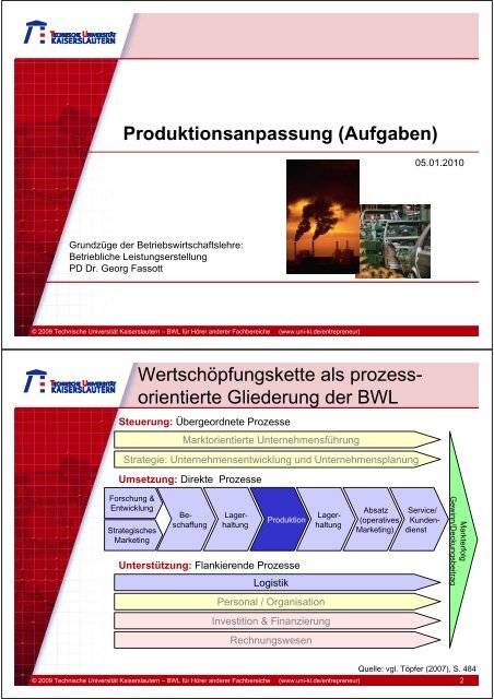 Produktionsanpassung (Aufgaben) - Universität Kaiserslautern