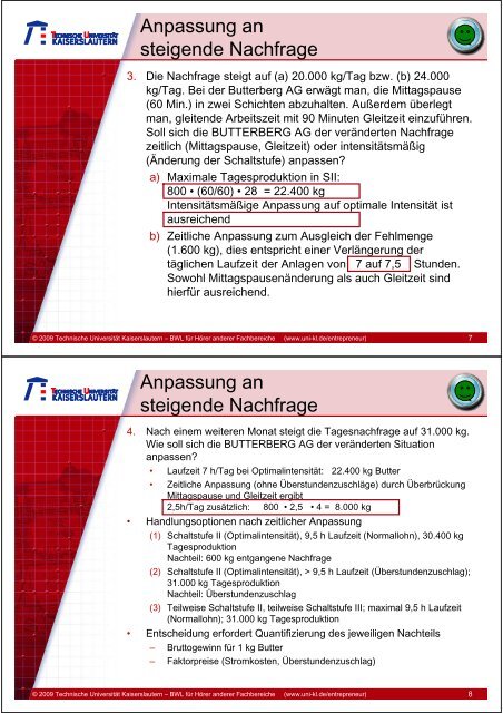 Produktionsanpassung (Aufgaben) - Universität Kaiserslautern