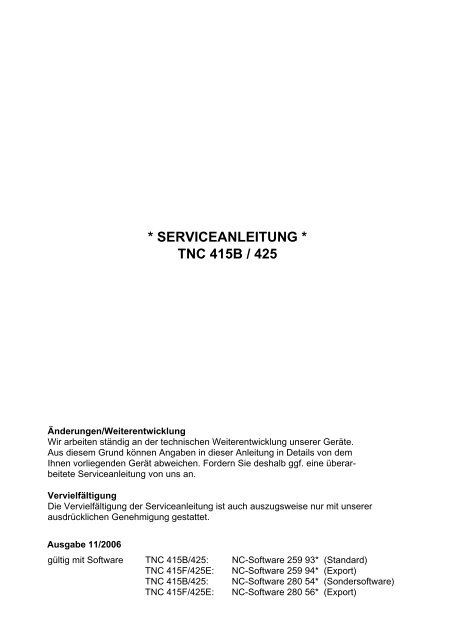 serviceanleitung * tnc 415b / 425 - heidenhain