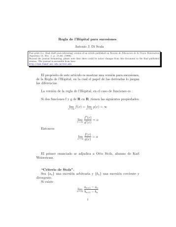 Regla de l'Hôpital para sucesiones Antonio J. Di Scala El propósito ...