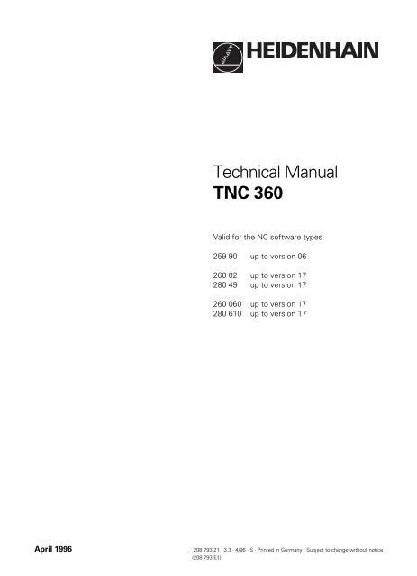 Technical Manual TNC 360 - heidenhain - DR. JOHANNES ...