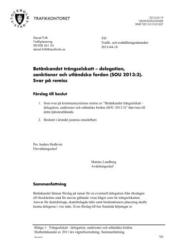 delegation, sanktioner och utländska fordon (SOU 2013:3). - Insyn