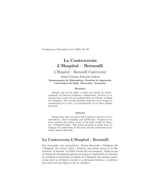 La Controversia L'Hospital – Bernoulli