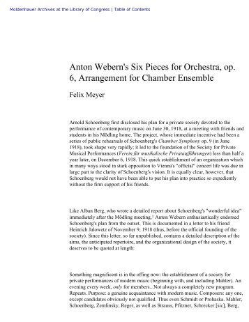 Anton Webern's Six Pieces for Ocrhestra, op. 6, Arrangement for ...