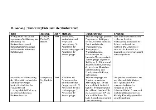 11. Anhang (Studienvergleich und Literaturhinweise)