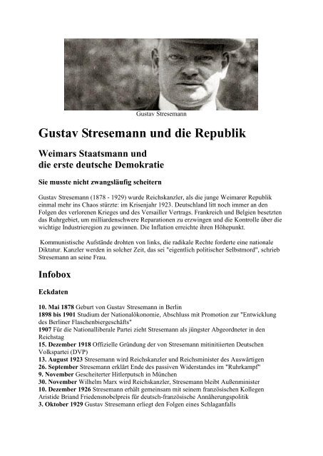 Gustav Stresemann Und Die Republik