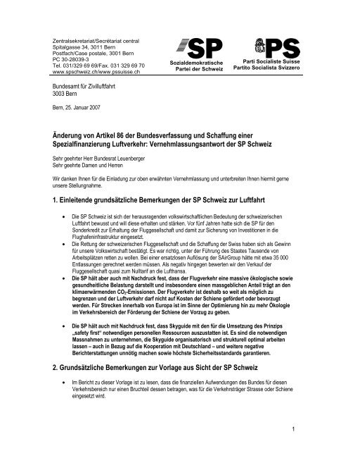 Änderung von Artikel 86 der Bundesverfassung und ... - SP Schweiz