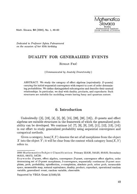 Duality for generalized events