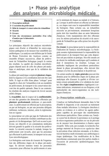 1• Phase pré-analytique des analyses de ... - BACTERIOWEB