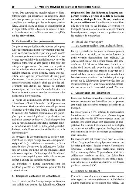 1• Phase pré-analytique des analyses de ... - BACTERIOWEB