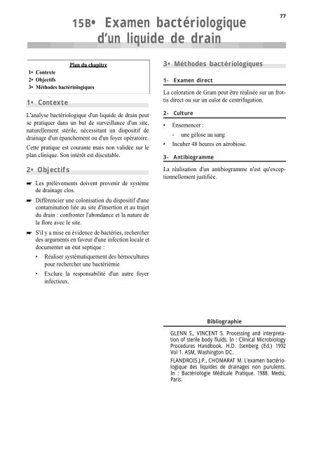 15B• Examen bactériologique d'un liquide de drain - BACTERIOWEB