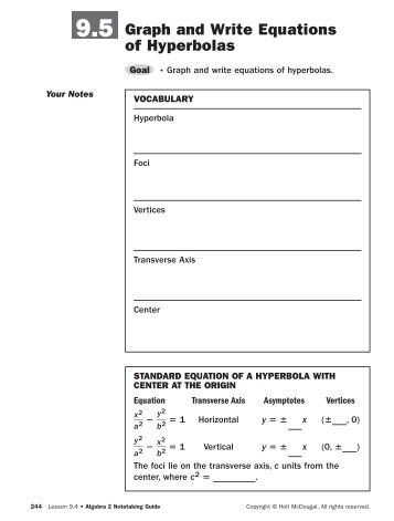 9.5 Graph and Write Equations of Hyperbolas - MathnMind