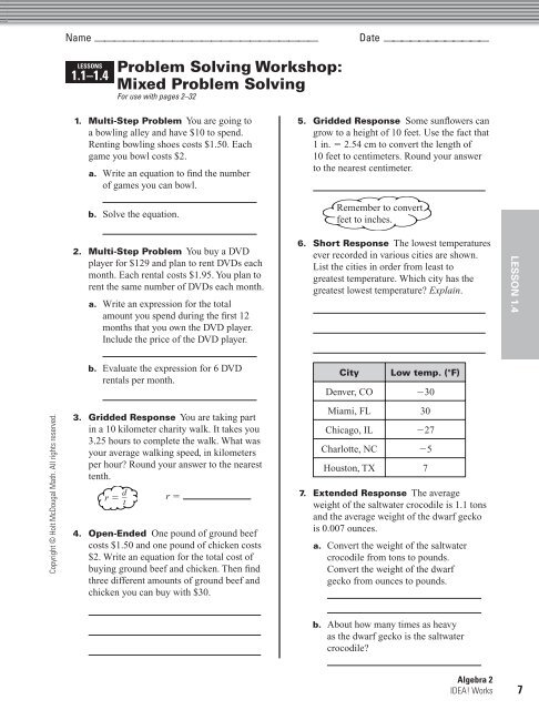 mixed problem solving unit 3 lesson 10