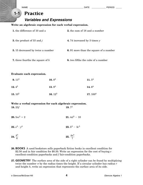 Algebra 1 Mathnmind