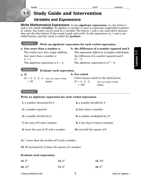 Study Guide and Intervention (continued) - MathnMind