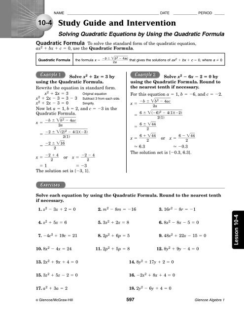 Study Guide and Intervention (continued) - MathnMind