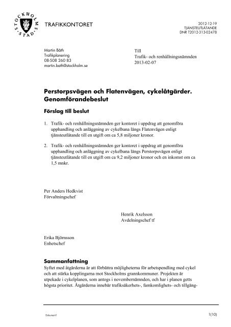 Perstorpsvägen och Flatenvägen, cykelåtgärder ... - Insyn