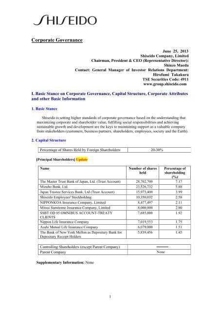 Corporate Governance Report[PDF] - Shiseido group website